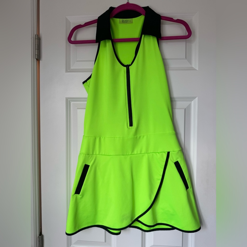 OLAY Neon Green and Black Mini Dress-worn once